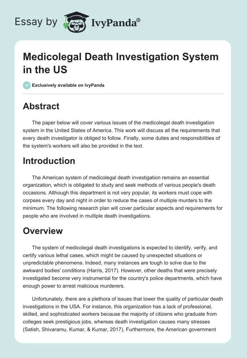 Medicolegal Death Investigation System in the US. Page 1