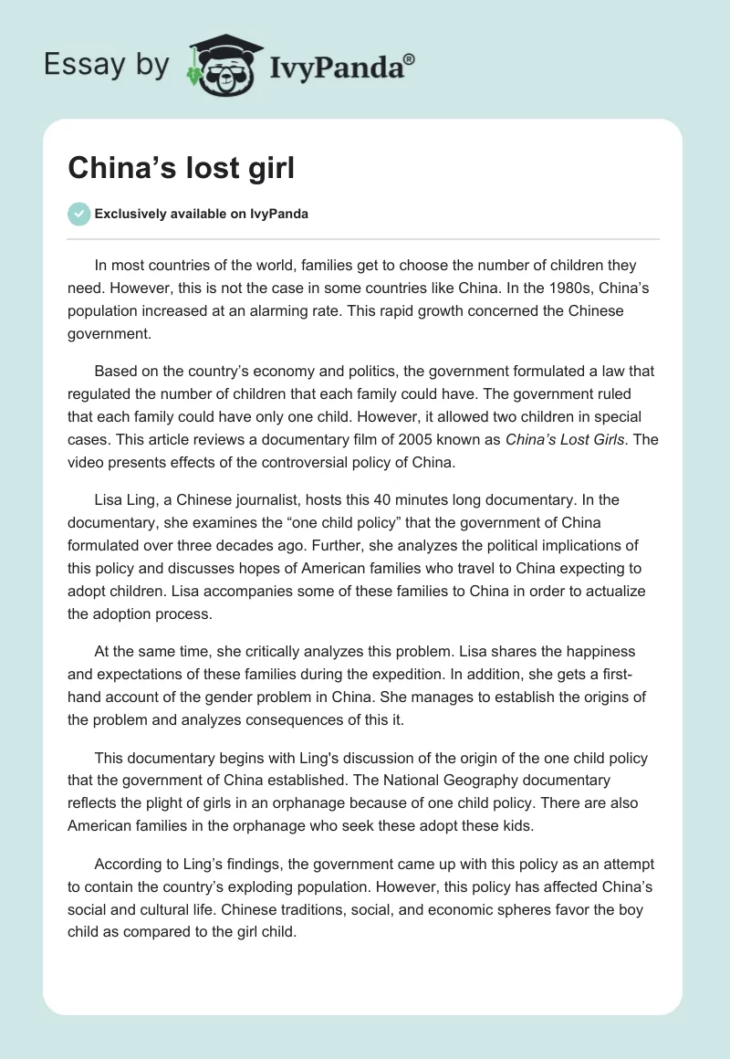 China’s lost girl. Page 1