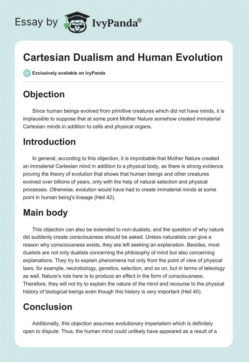 Cartesian Dualism and Human Evolution. Page 1