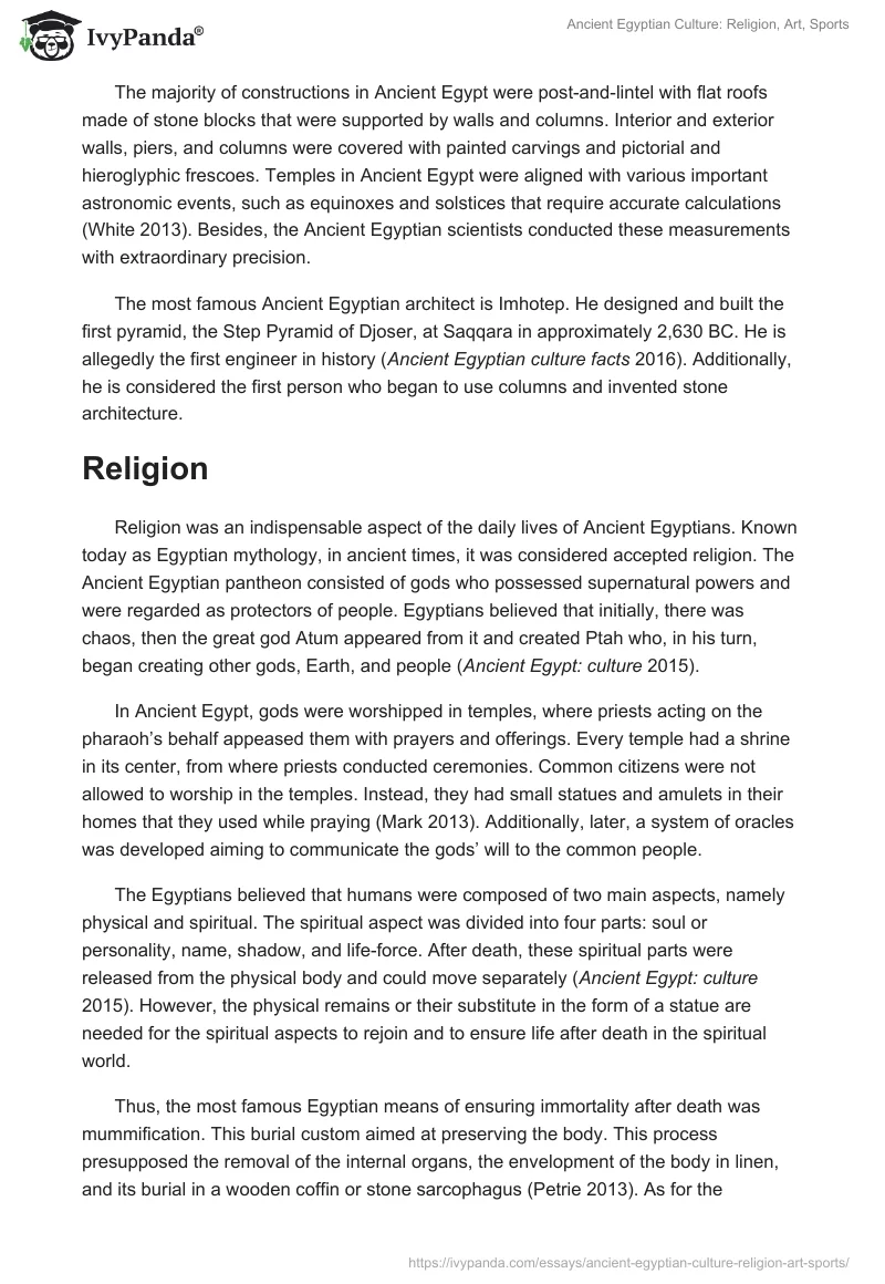 Ancient Egyptian Culture: Religion, Art, Sports. Page 2