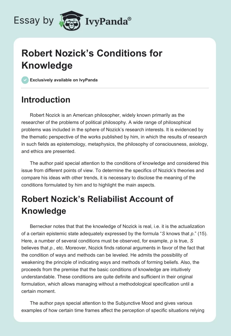 Robert Nozick’s Conditions for Knowledge. Page 1