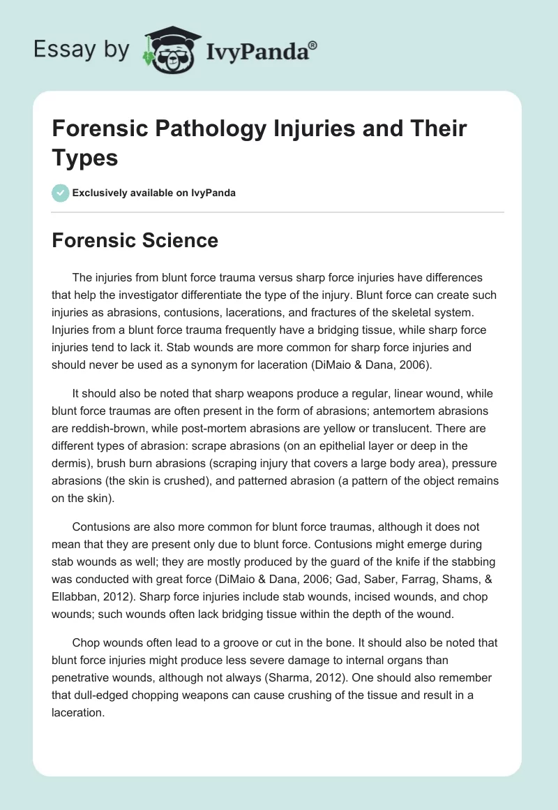 Forensic Pathology Injuries and Their Types. Page 1