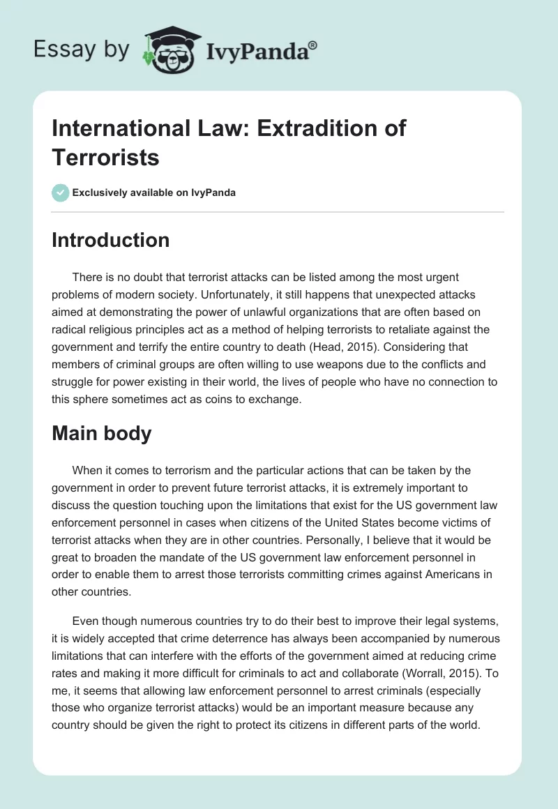 International Law: Extradition of Terrorists. Page 1