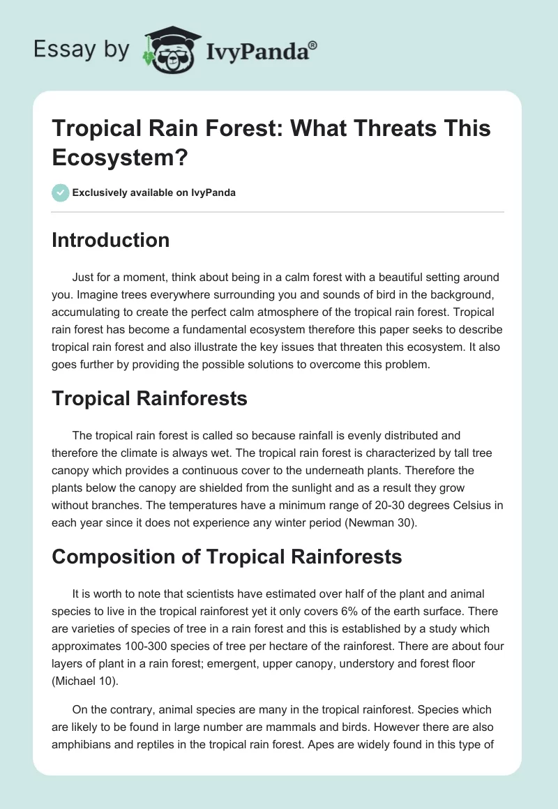 Tropical Rain Forest: What Threats This Ecosystem?. Page 1