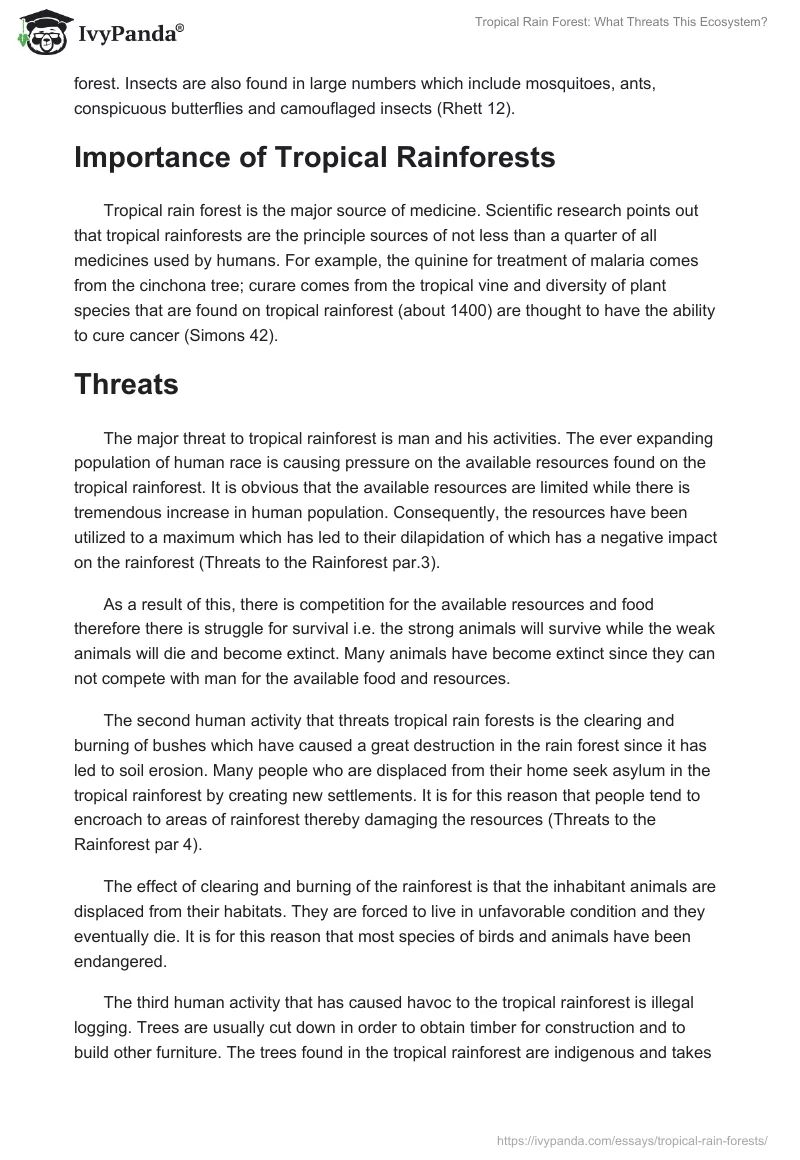Tropical Rain Forest: What Threats This Ecosystem?. Page 2