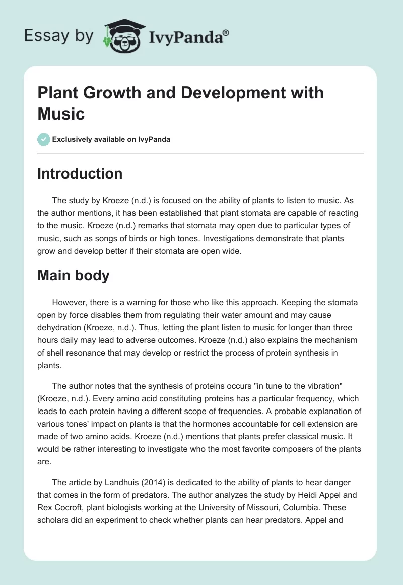 Plant Growth and Development With Music. Page 1