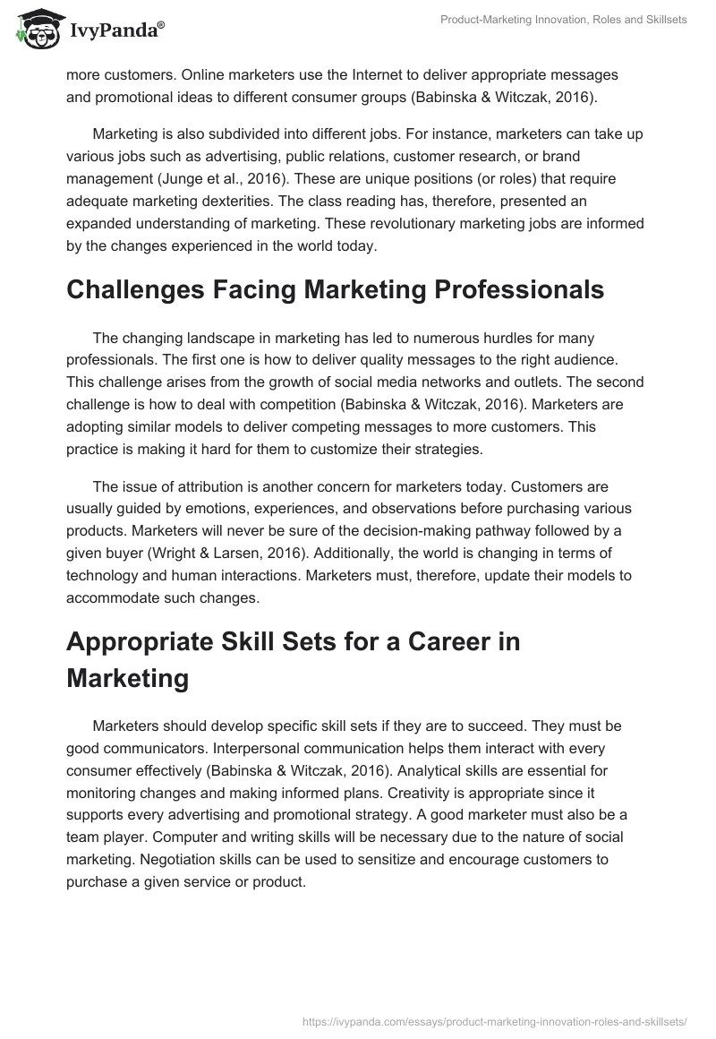 Product-Marketing Innovation, Roles and Skillsets. Page 2