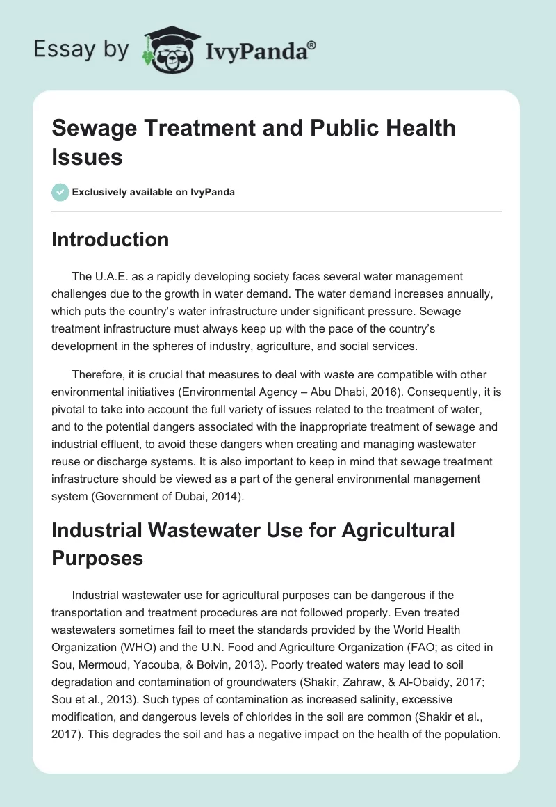 Sewage Treatment and Public Health Issues. Page 1