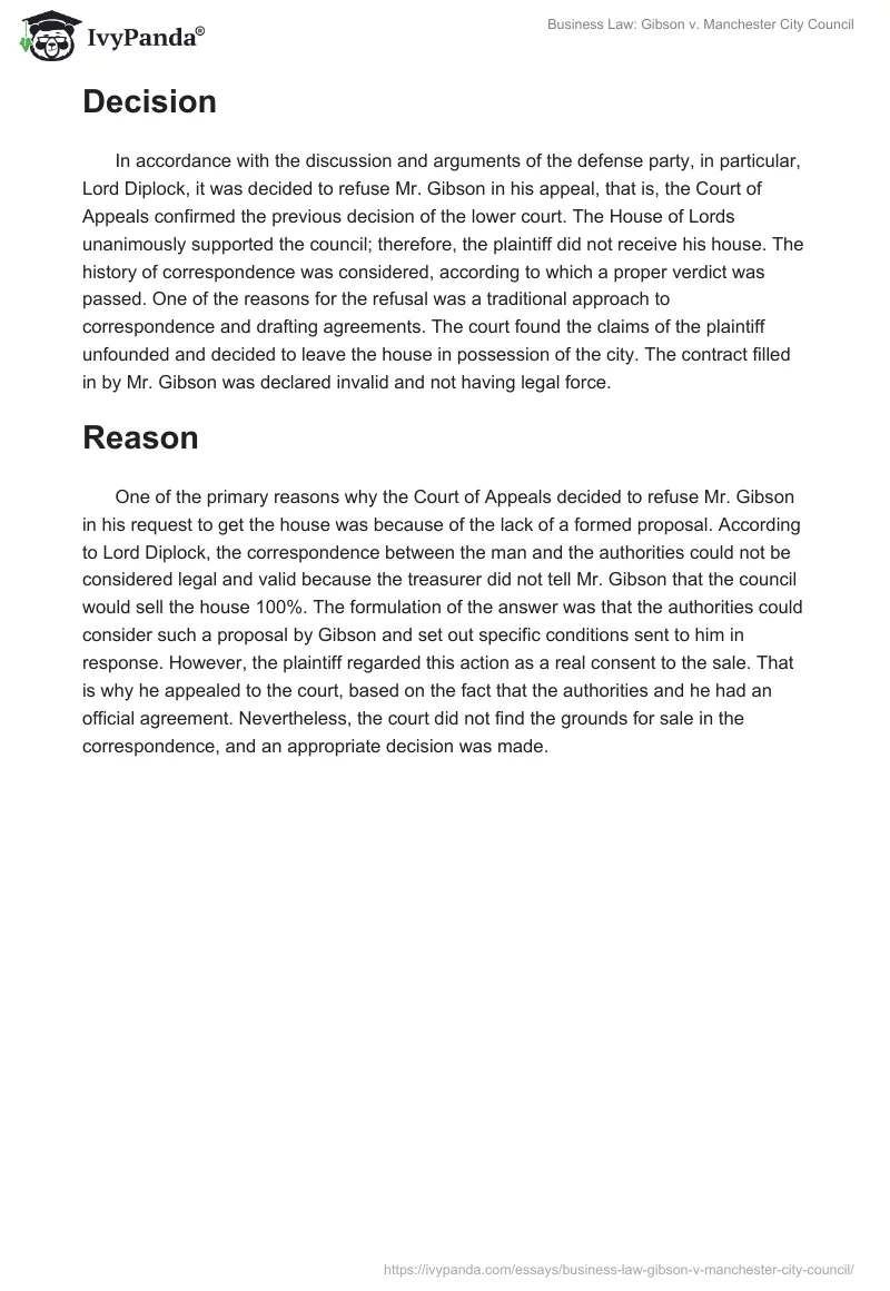Business Law: Gibson v. Manchester City Council. Page 2