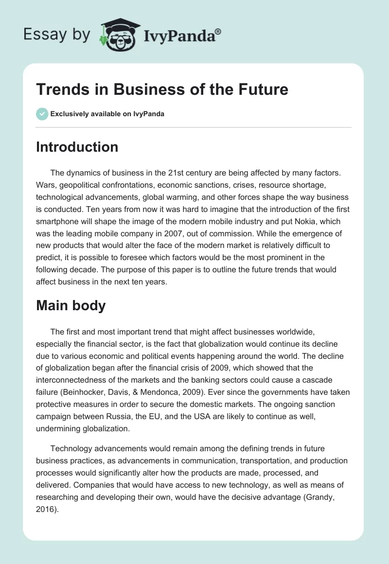 Trends in Business of the Future. Page 1