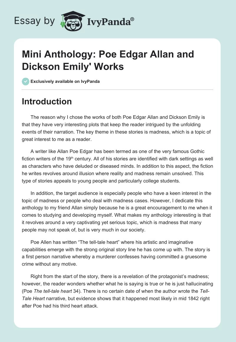 Mini Anthology: Poe Edgar Allan and Dickson Emily' Works. Page 1