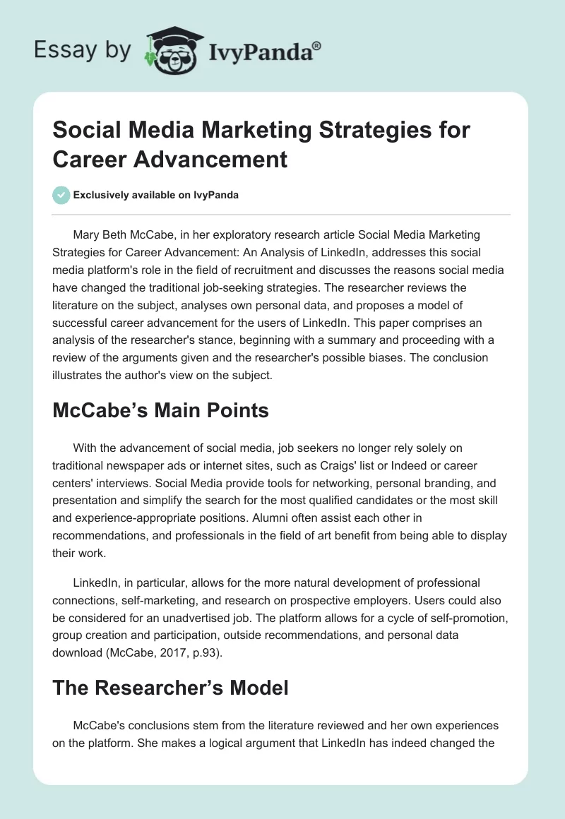 Social Media Marketing Strategies for Career Advancement. Page 1