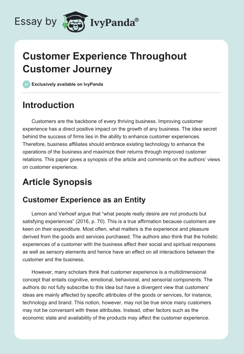 Customer Experience Throughout Customer Journey. Page 1