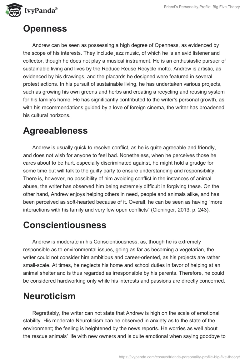Friend’s Personality Profile: Big Five Theory. Page 2