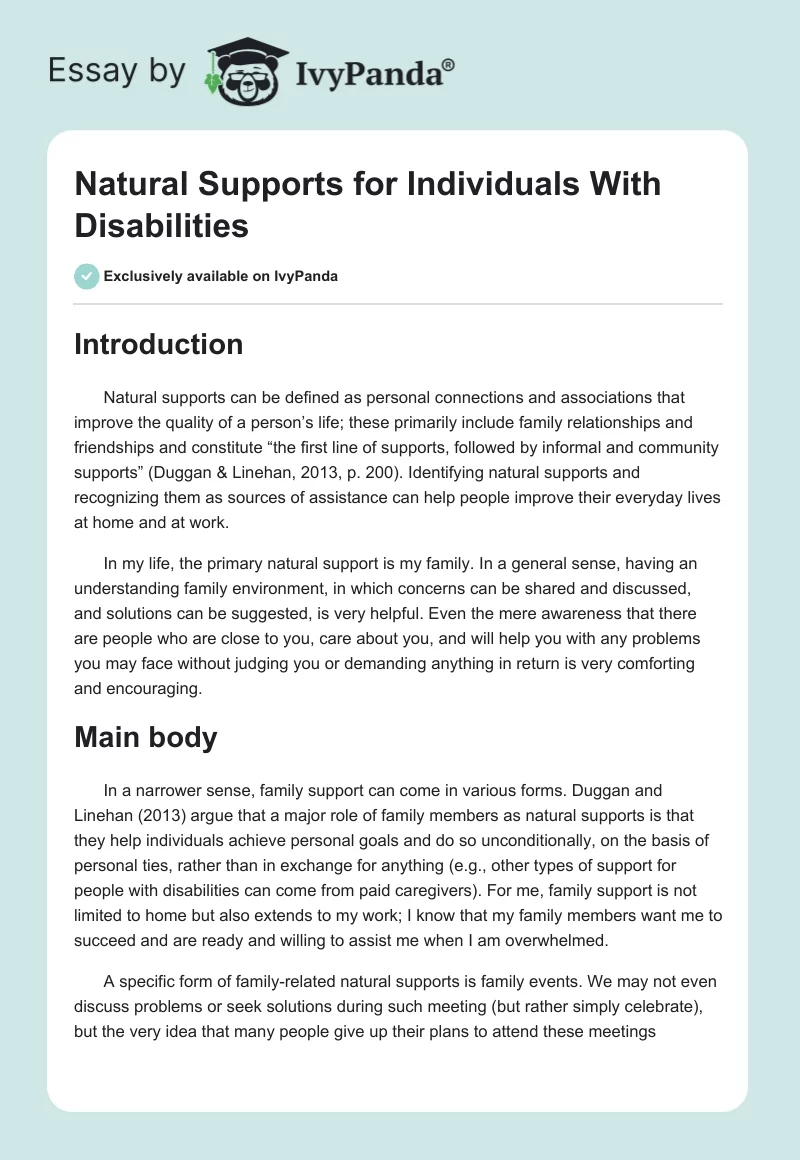 Natural Supports for Individuals With Disabilities. Page 1