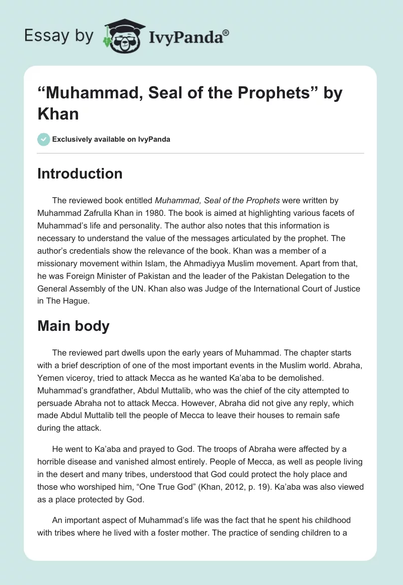 “Muhammad, Seal of the Prophets” by Khan. Page 1