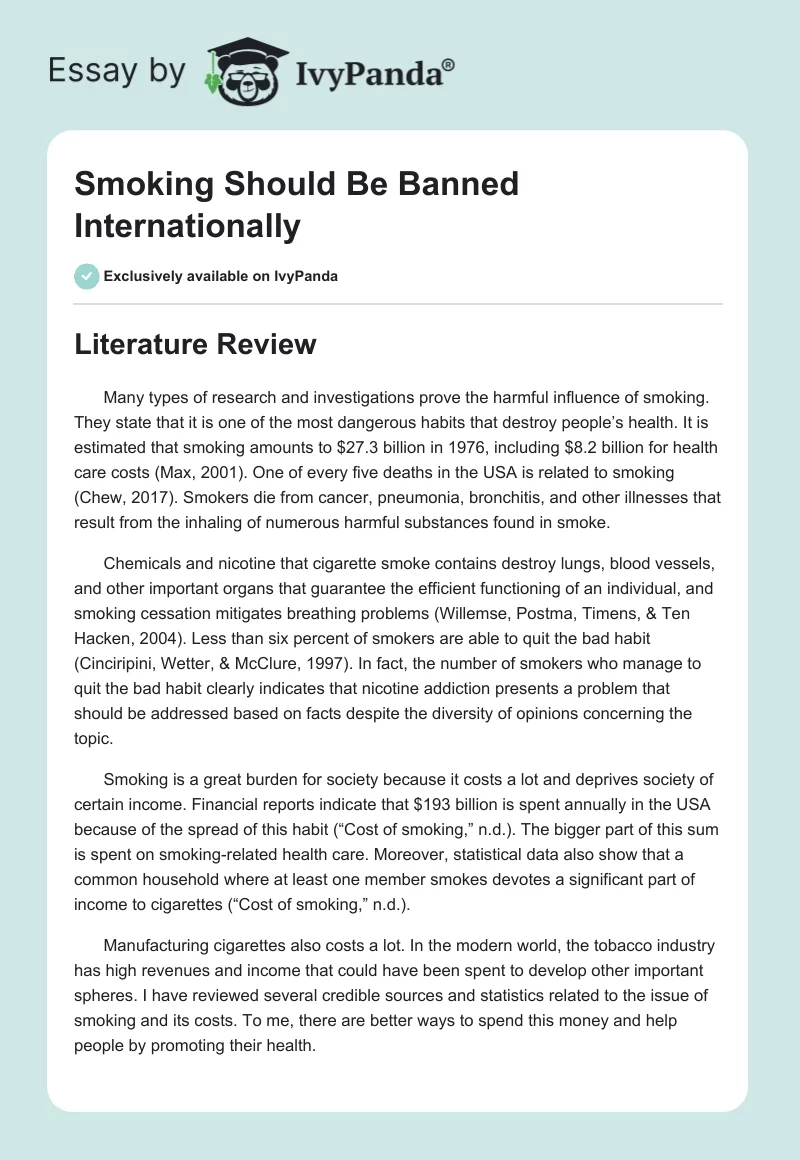 Smoking Should Be Banned Internationally. Page 1