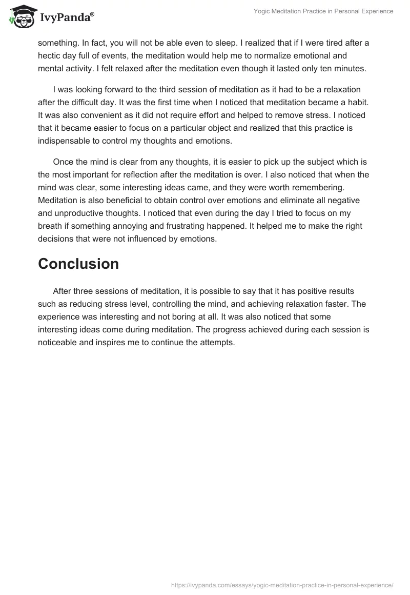 Yogic Meditation Practice in Personal Experience. Page 2