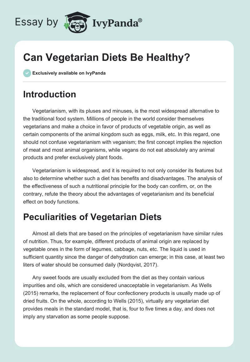 Can Vegetarian Diets Be Healthy?. Page 1