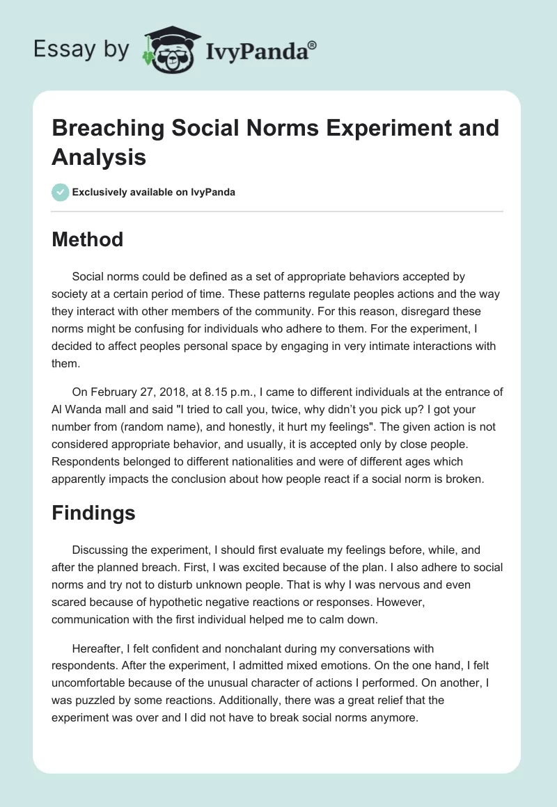 Breaching Social Norms Experiment and Analysis. Page 1