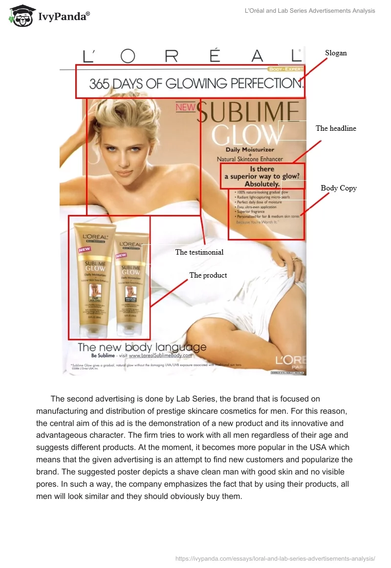 L'Oréal and Lab Series Advertisements Analysis. Page 2
