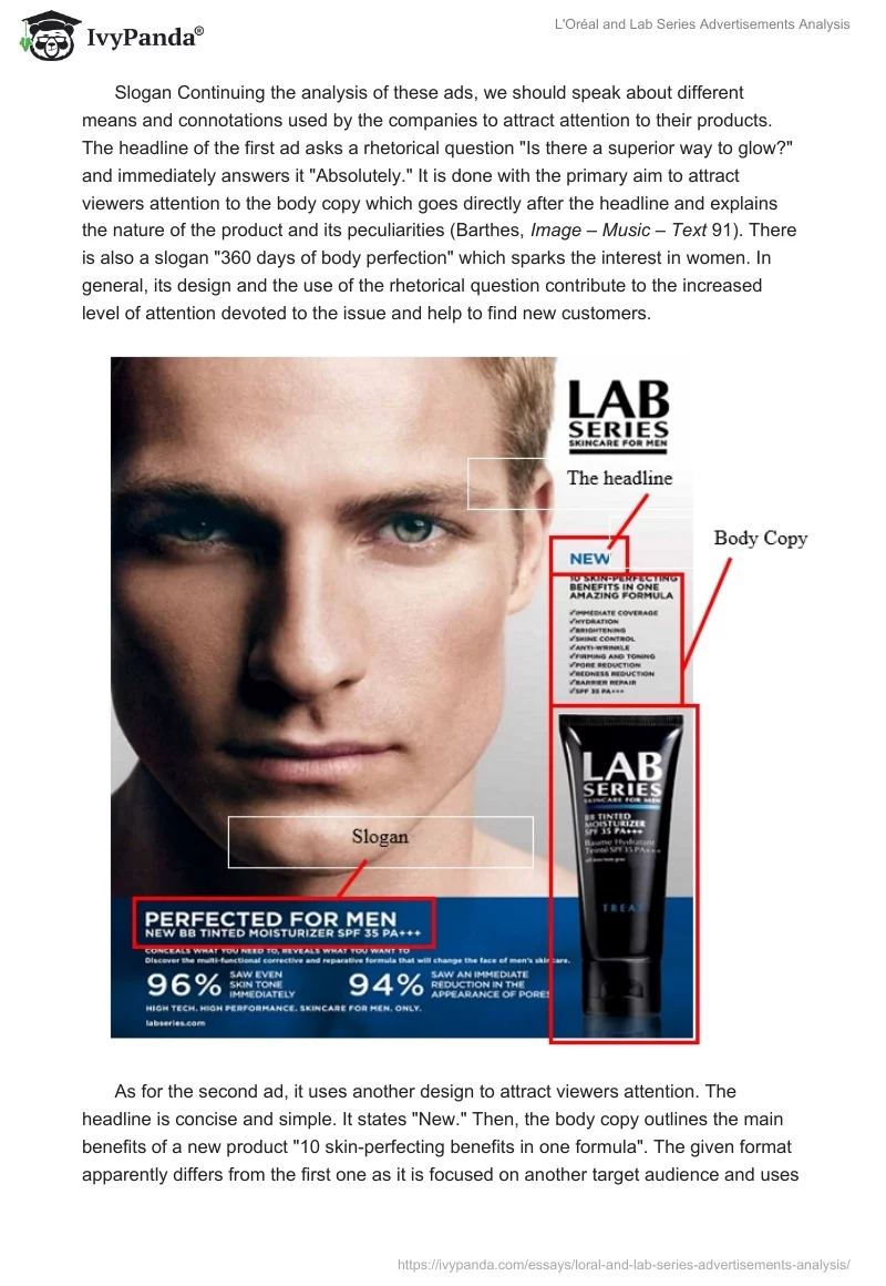L'Oréal and Lab Series Advertisements Analysis. Page 3
