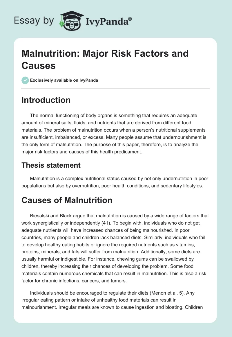 Malnutrition: Major Risk Factors and Causes. Page 1