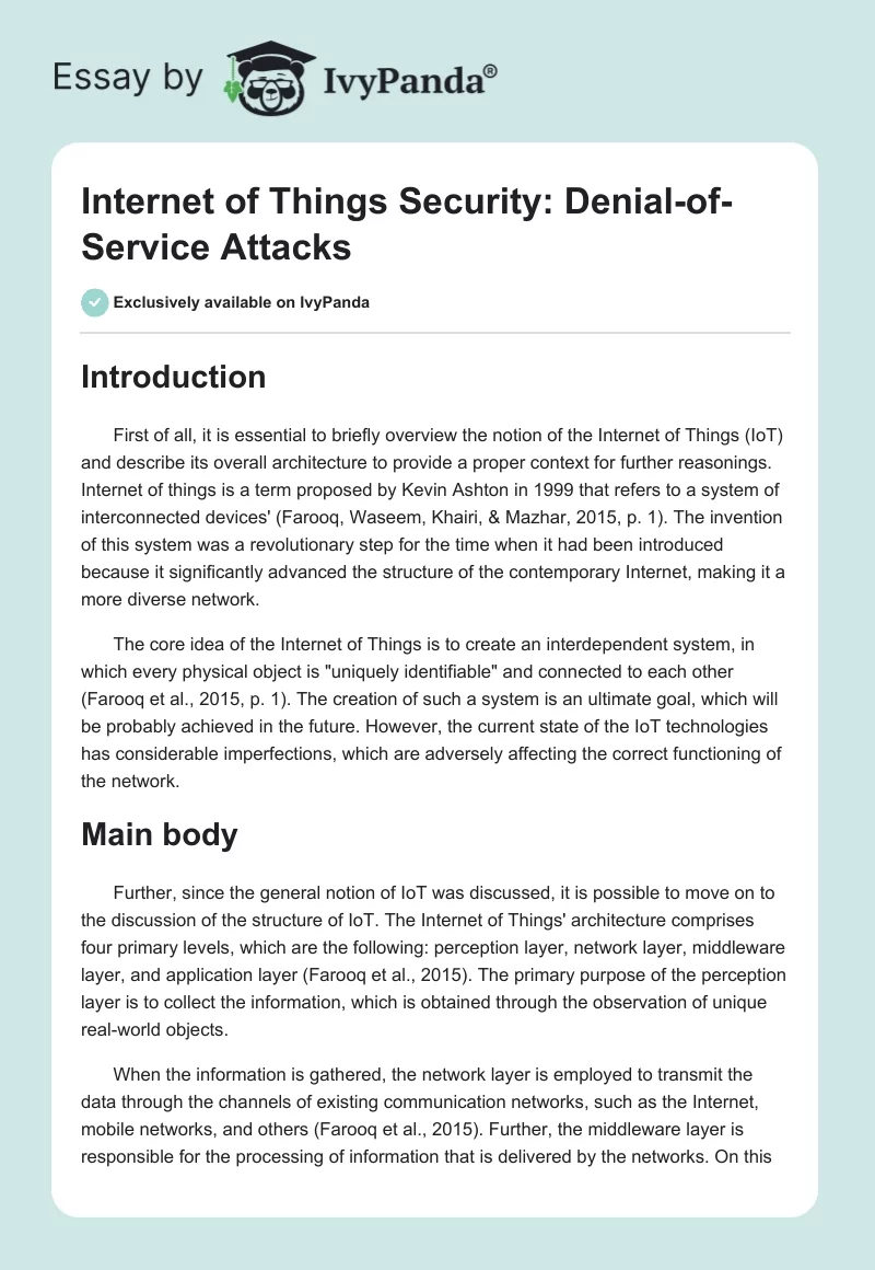 Internet of Things Security: Denial-Of-Service Attacks. Page 1
