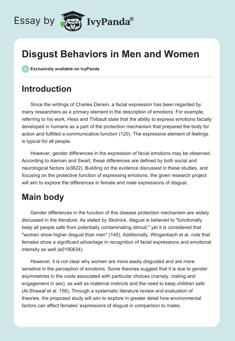 Disgust Behaviors in Men and Women. Page 1