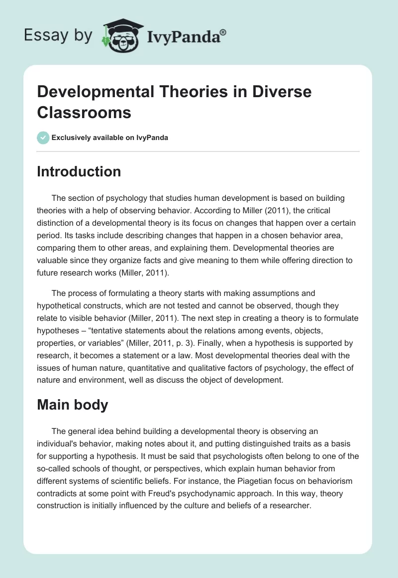 Developmental Theories in Diverse Classrooms. Page 1