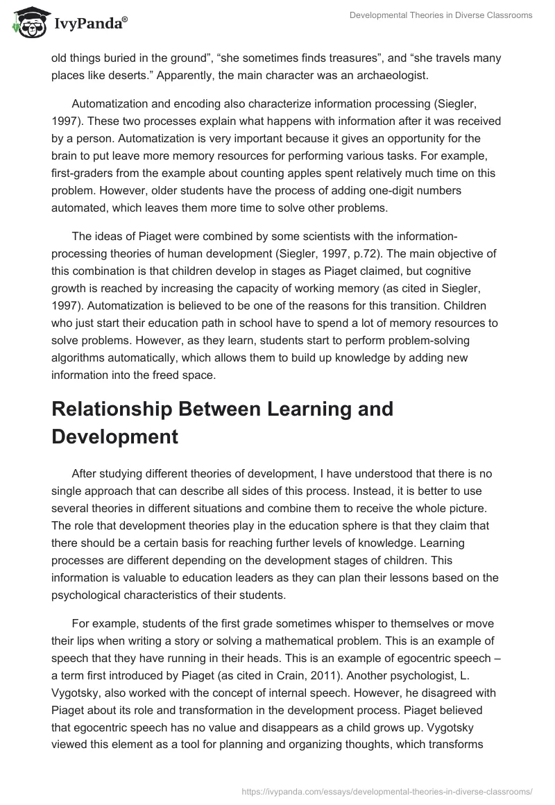 Developmental Theories in Diverse Classrooms. Page 4