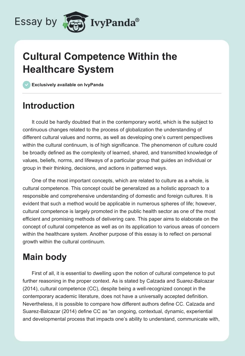 Cultural Competence Within the Healthcare System. Page 1