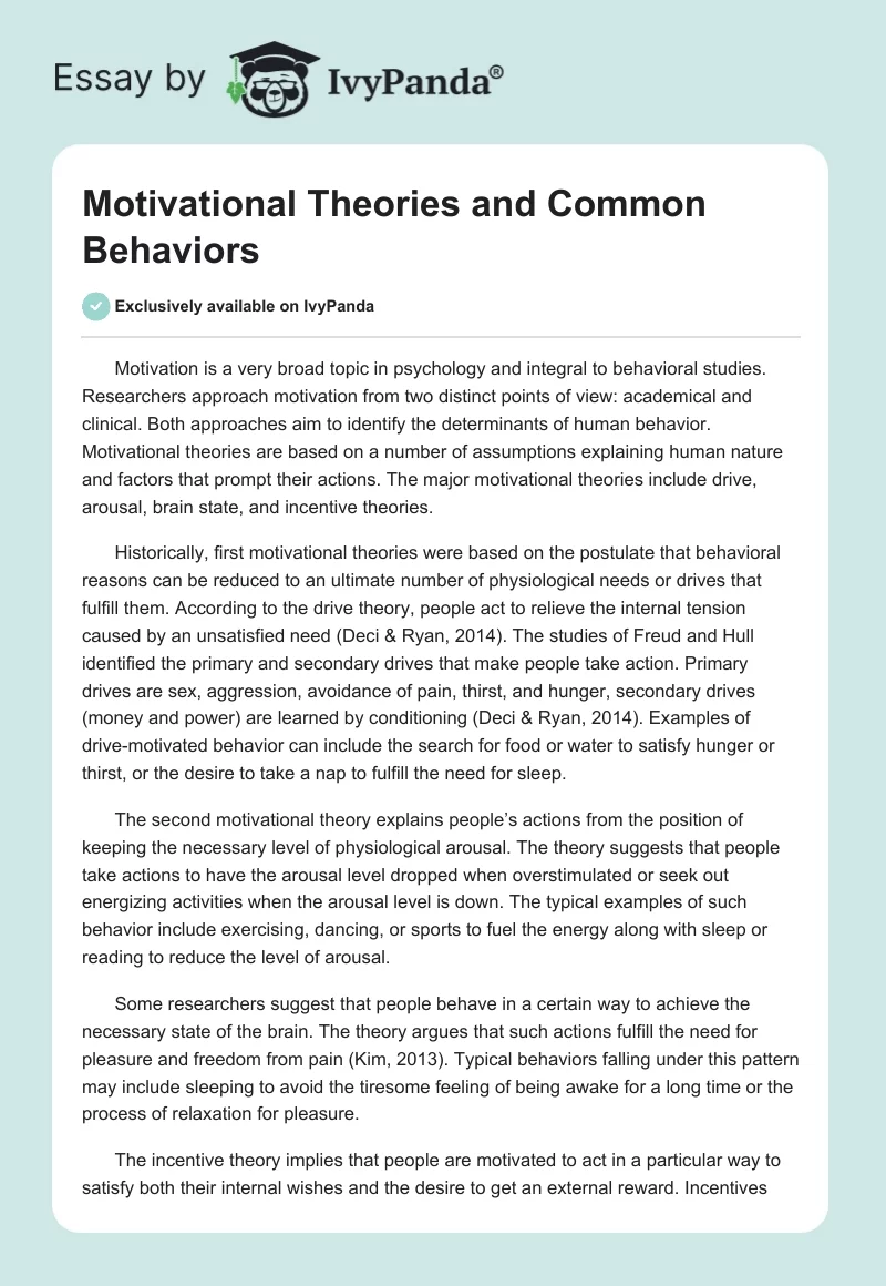 Motivational Theories and Common Behaviors. Page 1