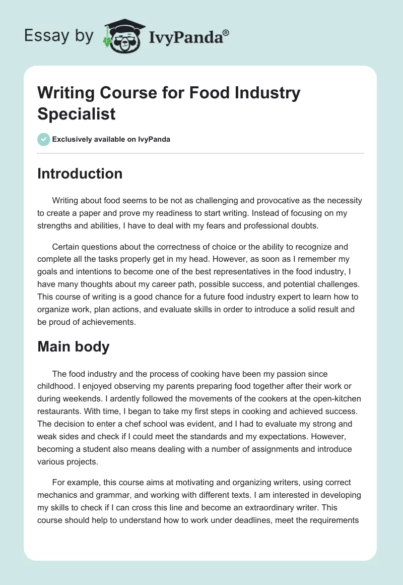 Writing Course for Food Industry Specialist. Page 1