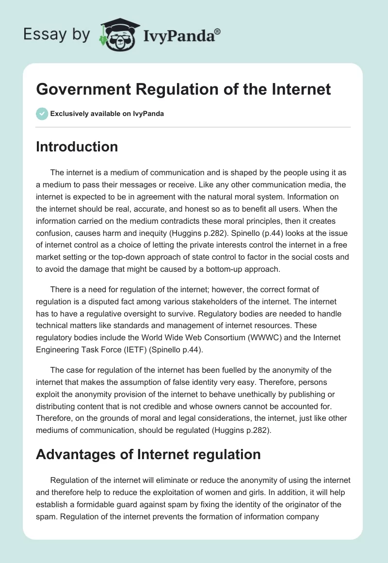 Government Regulation of the Internet. Page 1