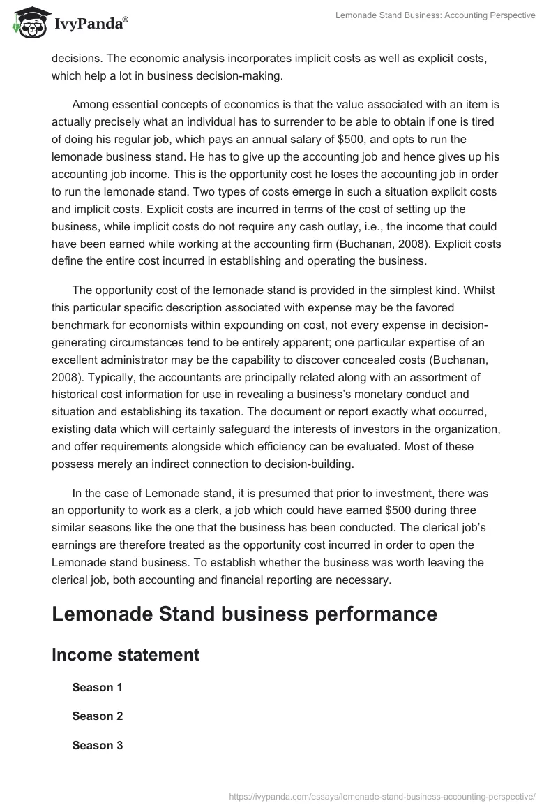 Lemonade Stand Business: Accounting Perspective. Page 2