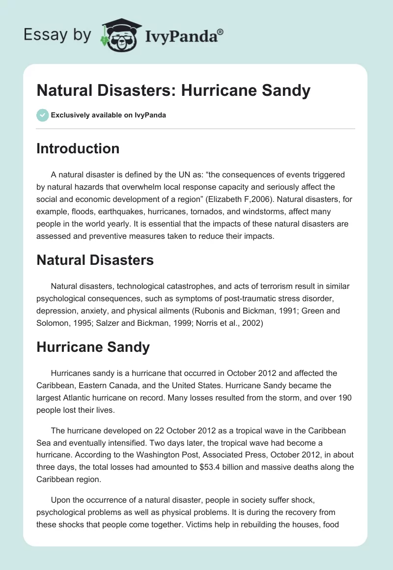 Natural Disasters: Hurricane Sandy. Page 1