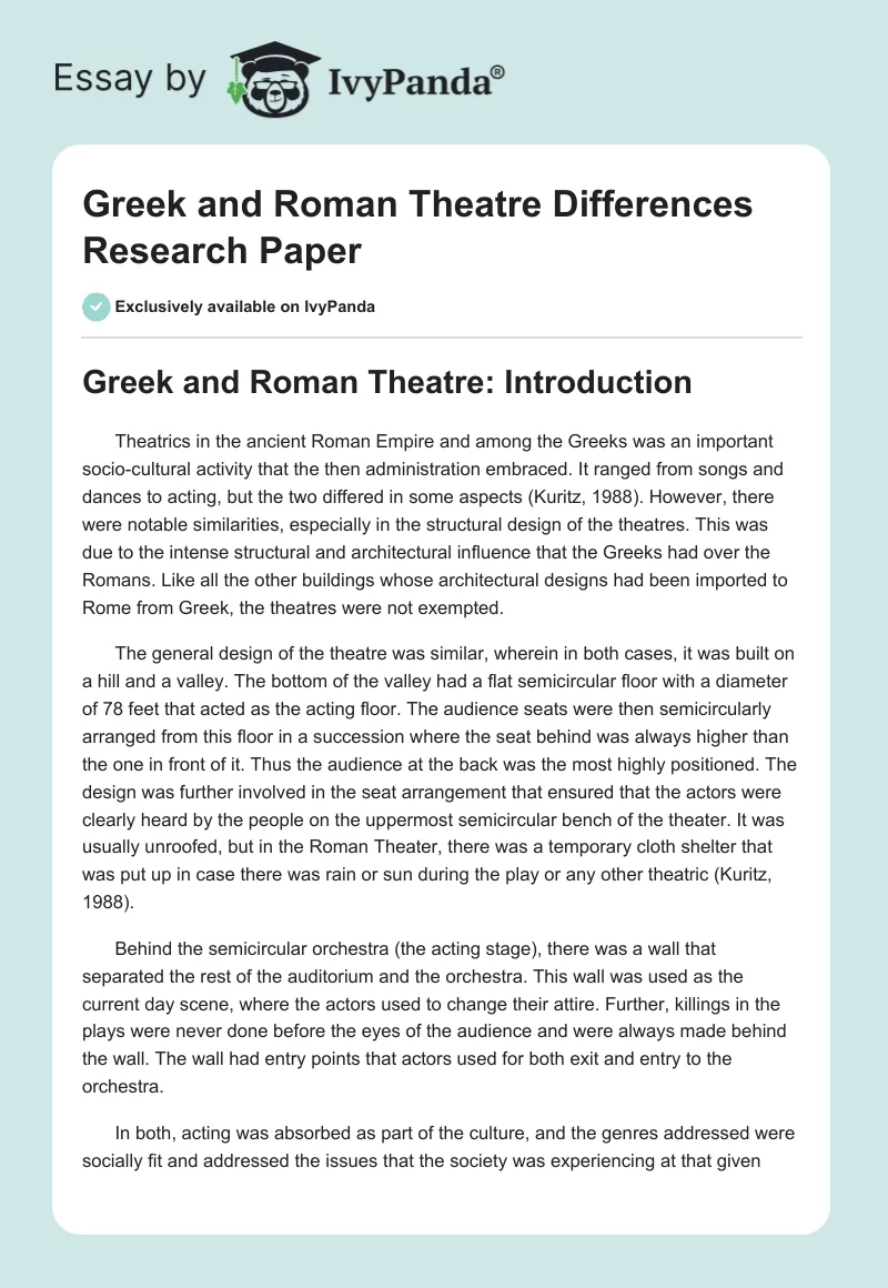 Greek and Roman Theatre Differences. Page 1