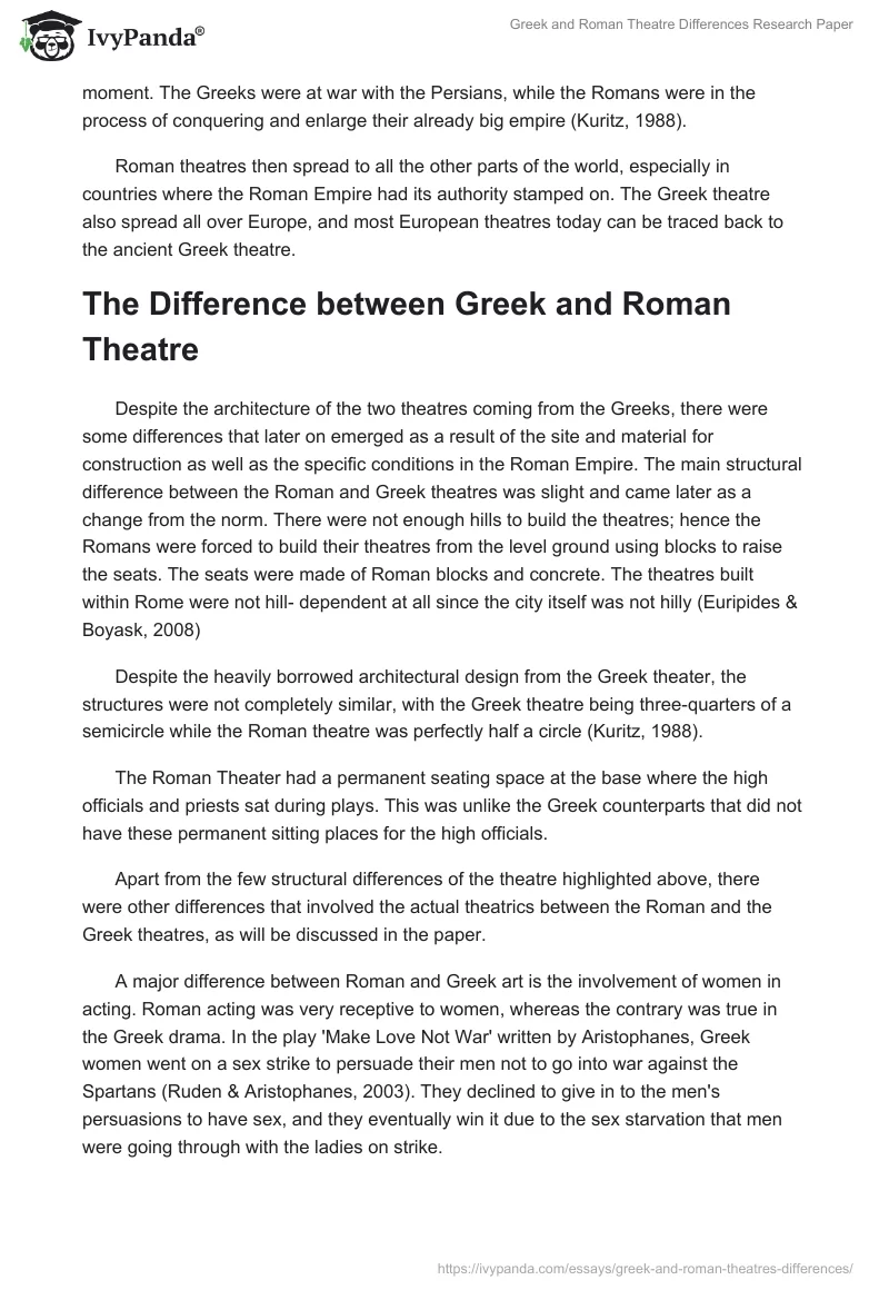 Greek and Roman Theatre Differences. Page 2