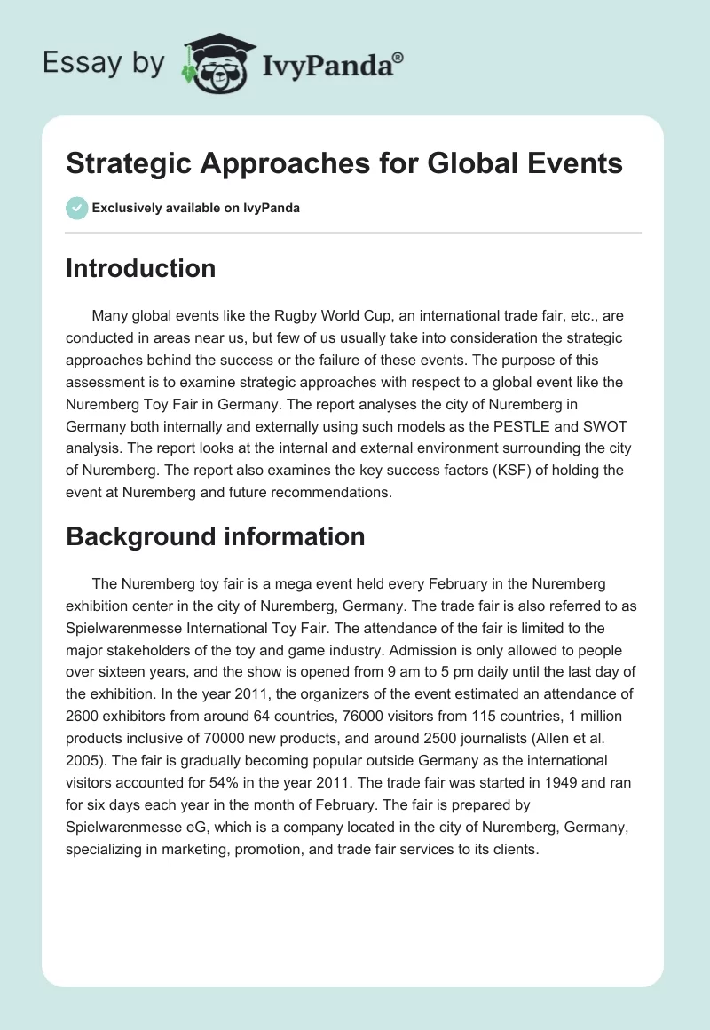 Strategic Approaches for Global Events. Page 1