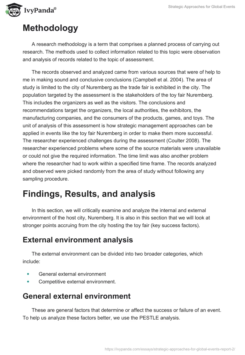 Strategic Approaches for Global Events. Page 2