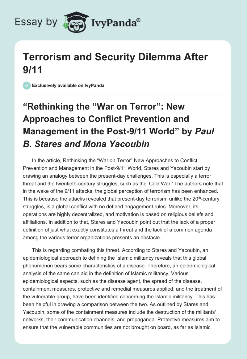 Terrorism and Security Dilemma After 9/11. Page 1