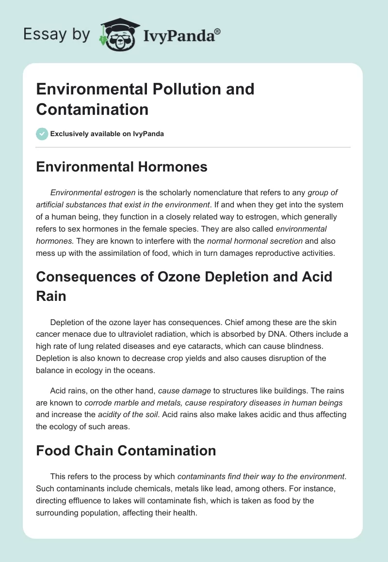 Environmental Pollution and Contamination. Page 1
