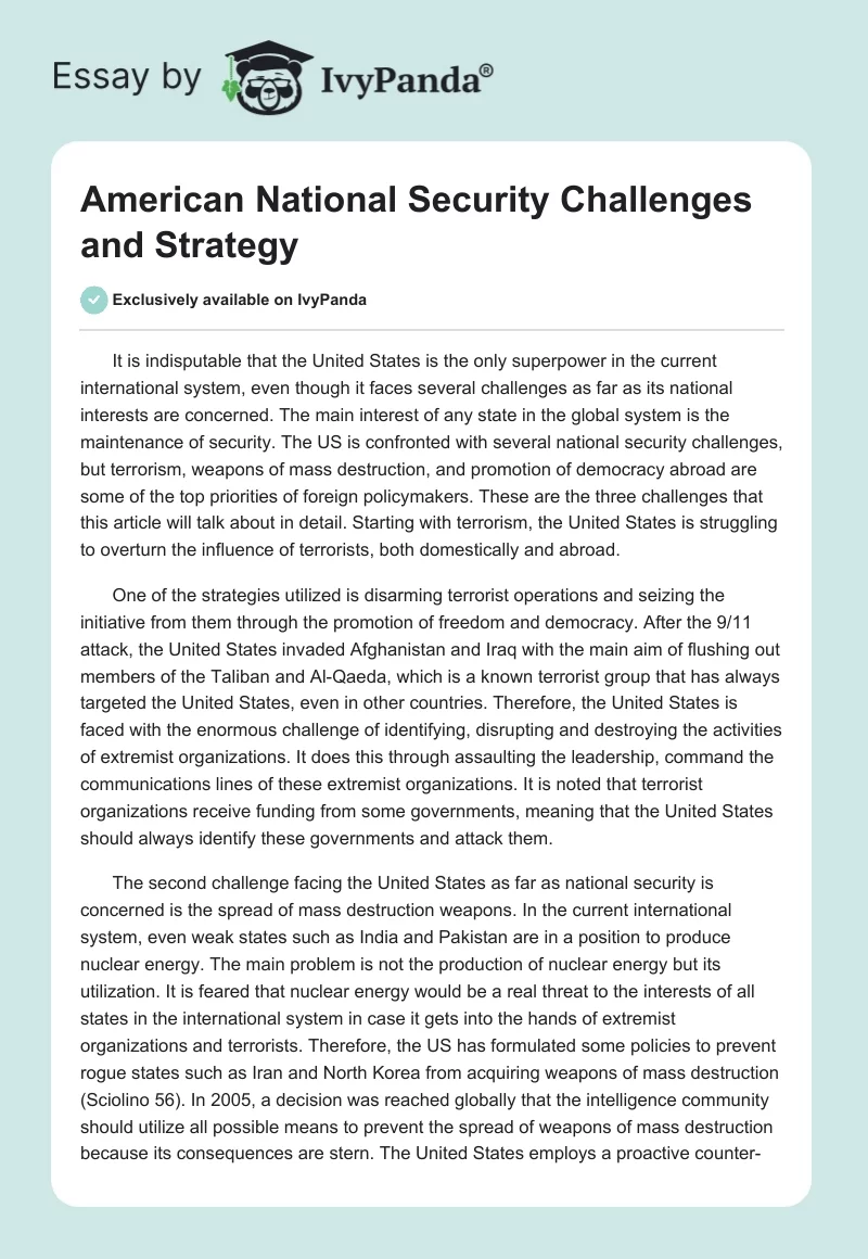 American National Security Challenges and Strategy. Page 1