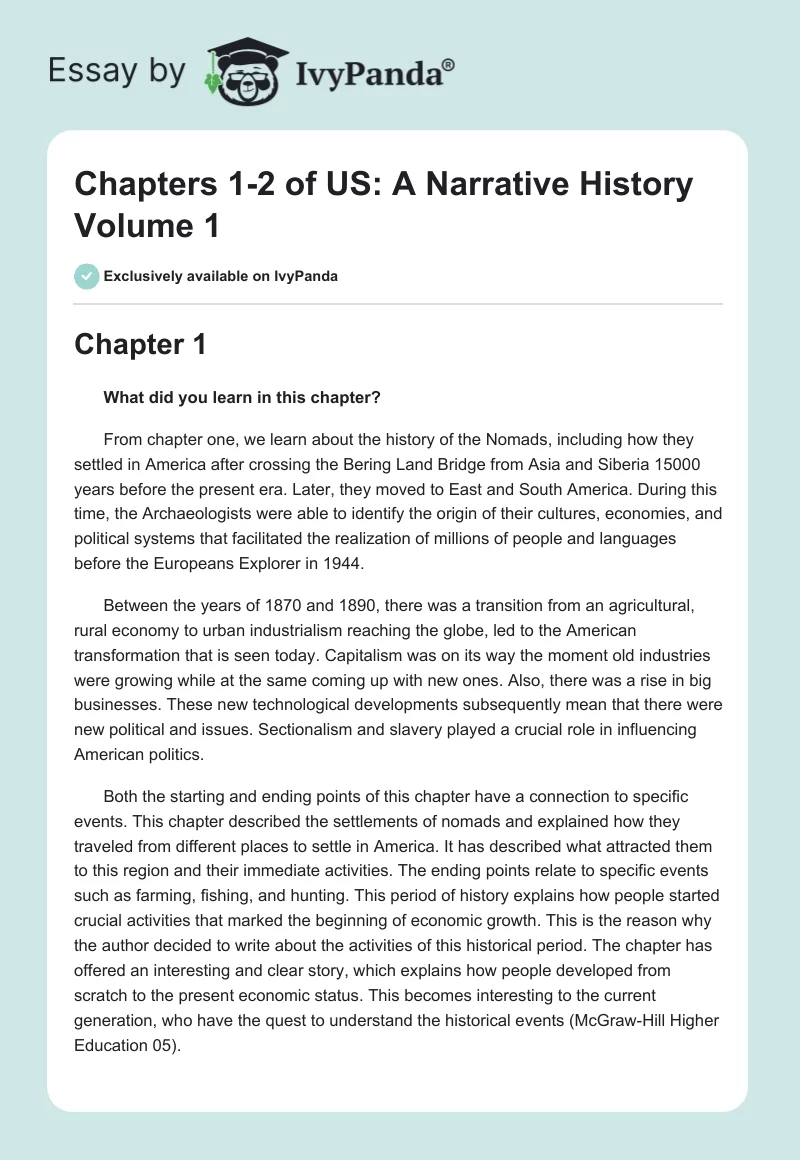 Chapters 1-2 of "US: A Narrative History Volume 1". Page 1