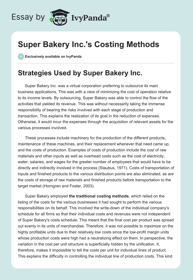 Super Bakery Inc.'s Costing Methods. Page 1