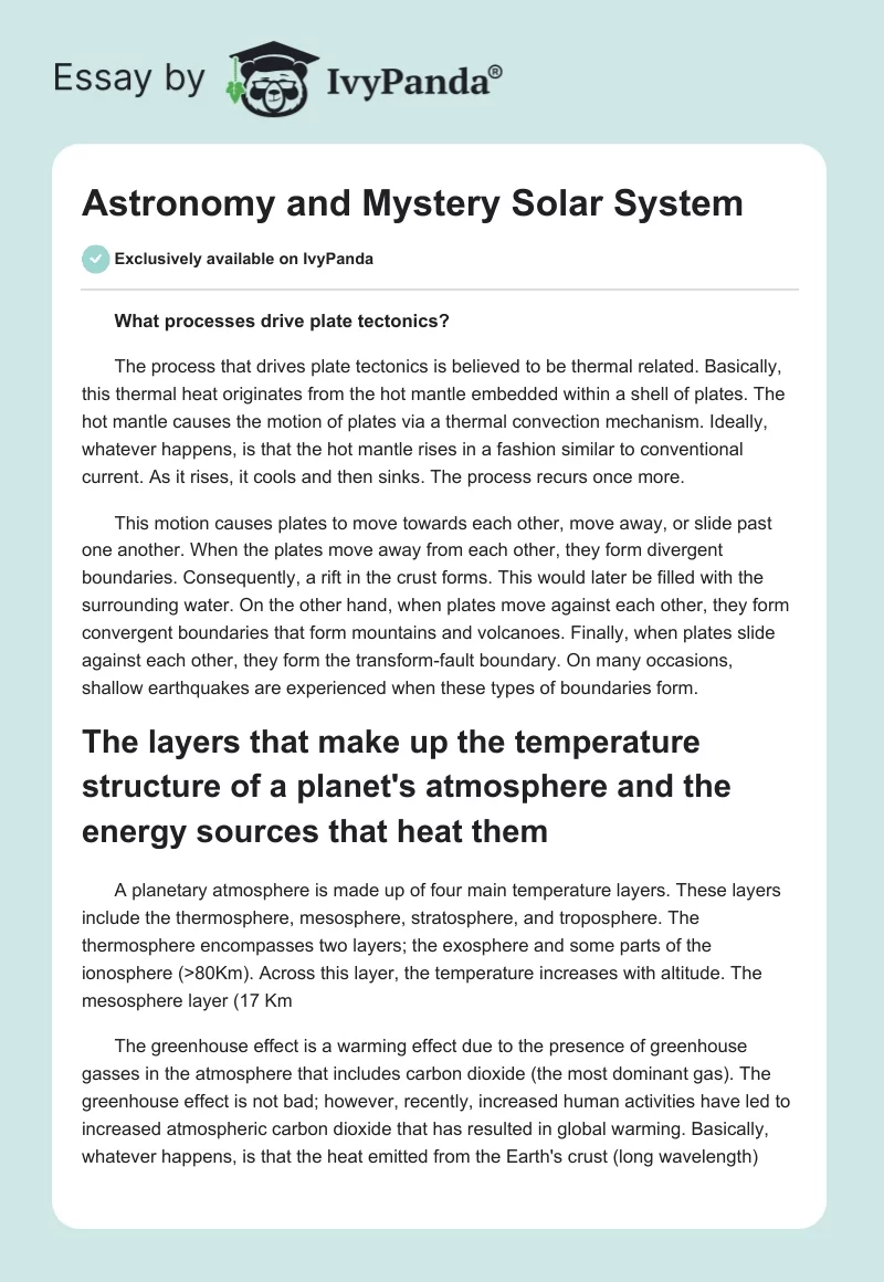 Astronomy and Mystery Solar System. Page 1