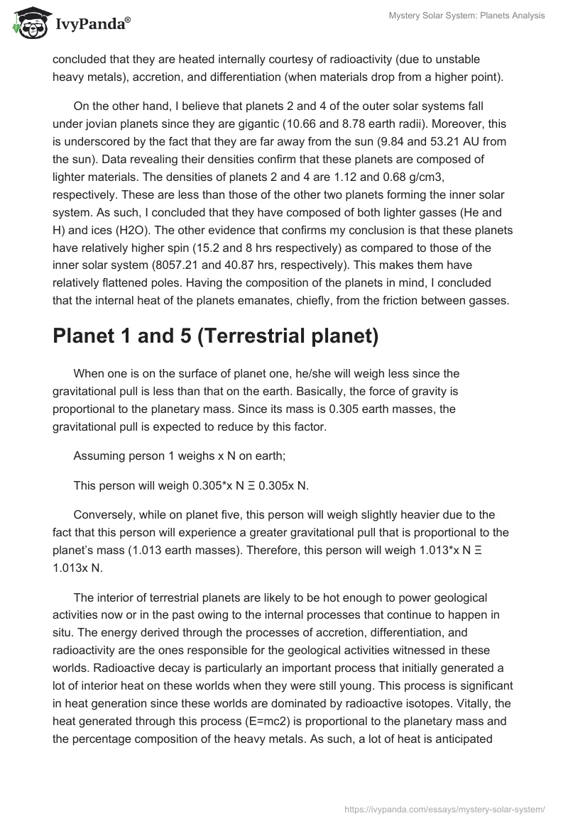 Mystery Solar System: Planets Analysis. Page 4