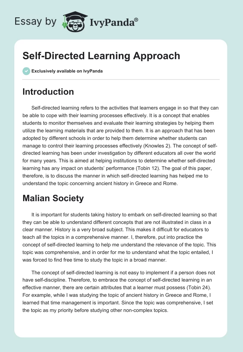 Self-Directed Learning Approach. Page 1