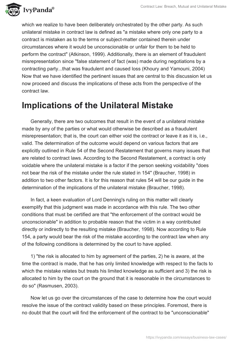 Contract Law: Breach, Mutual and Unilateral Mistake. Page 2